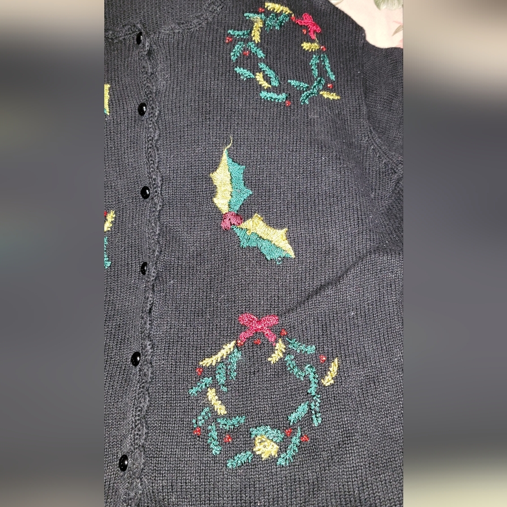 #268 Festive Black Cardigan with Holiday Embroidery,sze. XL - Picture 4 of 16